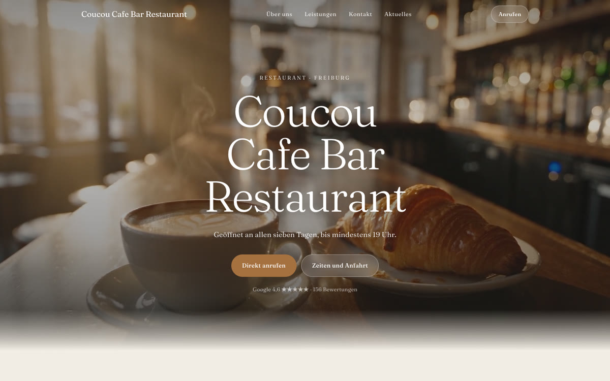 Entwurf der Website für Coucou, Café Bar Restaurant
